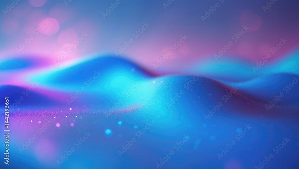 Poster Hazy neon glow. Iridescent surface. Ultraviolet light. Blurred color gradient shimmer effect abstract layer.