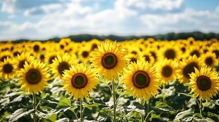 Fototapeta premium Vibrant Sunflower Field Under a Sunny Sky