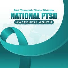 PTSD Awareness Month in June. Post Traumatic Stress Disorder. Medical health care and awareness design. Suitable for poster, card, banner and background design