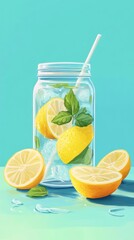 Fototapeta premium Digital illustration of a refreshing lemon drink.