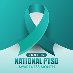 PTSD Awareness Month in June. Post Traumatic Stress Disorder. Medical health care and awareness design. Suitable for poster, card, banner and background design