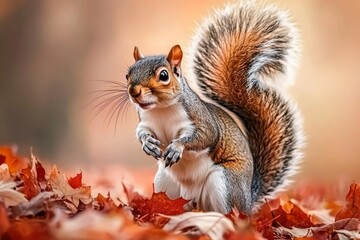 Adorable Eastern Gray Squirrel Amidst Autumn Leaves