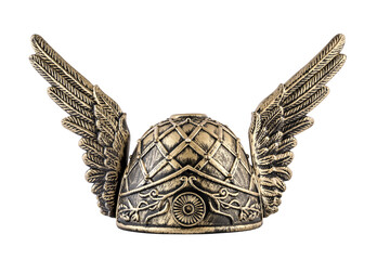 Medieval knight helmet with wings isolated on white background with clipping path