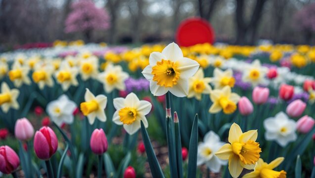 Colorful collection of flowers with daffodils and tulips
