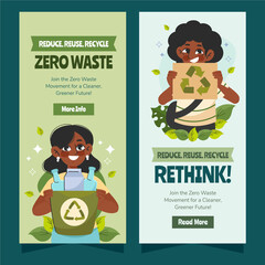Flat Ecologic Zero Waste Vertical Banner Set