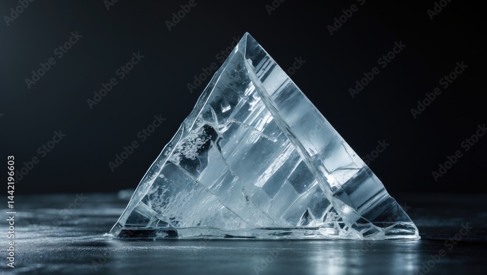 Poster natural triangle ice block with visible cracks set on a background