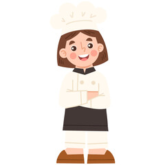 Illustration of a cheerful girl chef standing