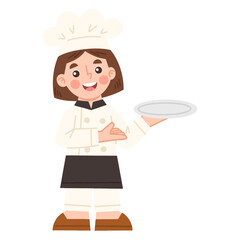Illustration of a female chef holding a plate