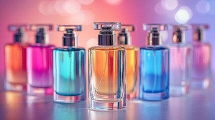 Colorful Bottles of Fragrance on a Soft Blurred Background