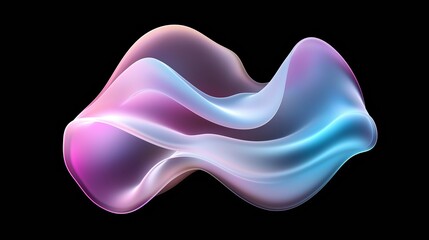 Abstract fluid 3D render with a black background and holographic, iridescent neon curved wave in motion. Abstract fluid iridescent holographic curved wave in motion colorful gradient design.