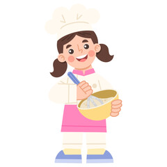 Illustration of a cute female chef mixing ingredients