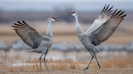 Fototapeta premium Sandhill Crane Display: A Majestic Wildlife Encounter