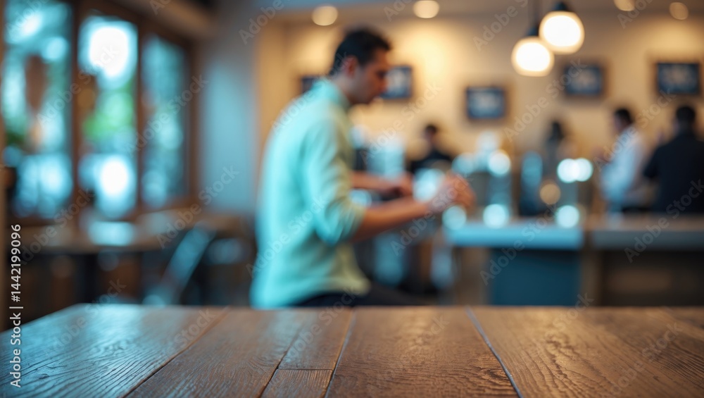 Aufkleber bokeh and table image in a blurred coffee shop background