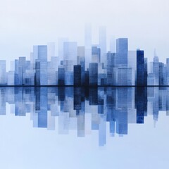 Blue cityscape reflected in water