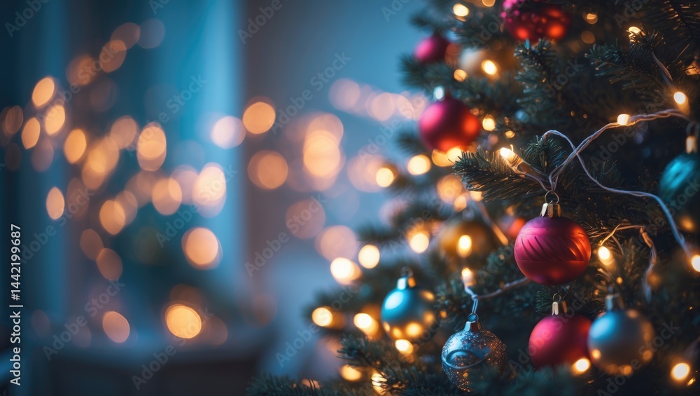 Poster tree with fairy lights in a blurred setting