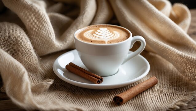 Leisure time featuring a cup of coffee or chai tea with latte art