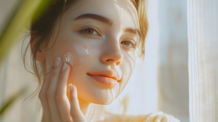 Woman applying facial cream