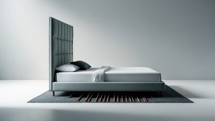 Comfortable bed in gray with wooden slats