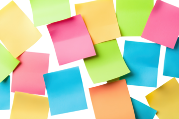 Colorful sticky notes scattered on a white background a vibrant collection for planning and