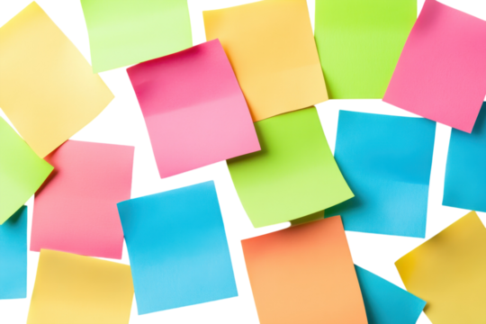 Colorful sticky notes scattered on a white background a vibrant collection for planning and