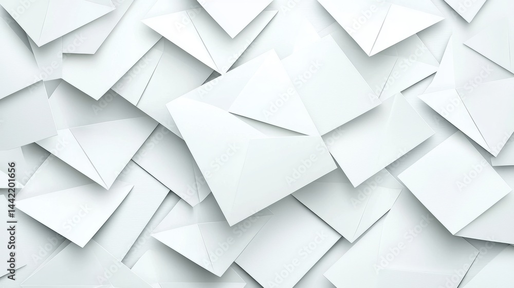 Poster a white geometric pattern of overlapping triangles.