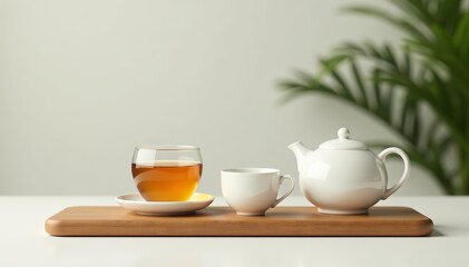 Minimalist white tea set for one with modern design, teapot, ceramic, serving