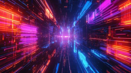 Fototapeta premium Vibrant Abstract Digital Light Trails in Futuristic Space Environment