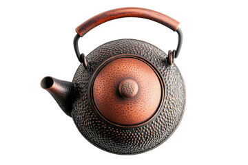 Elegant copper iron teapot perfect for tea ceremonies detailed textured design rustic charm top view