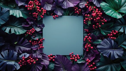 Creative composition of tropical leaves alongside berries.
