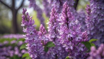 Park floral background featuring blooming Syringa Lilac spring flowers