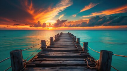 Fototapeta premium Colorful sunset casting glow over pier