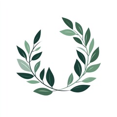 Decorative wreath of green leaves on white background, graphic design element, possible use as a logo, icon, or web design