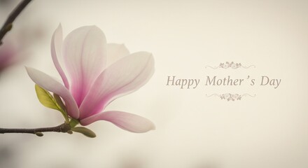 Elegant pink flower with Happy Mother's Day wishes on cream background