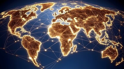 Obraz premium Global Network Connections Illuminated World Map