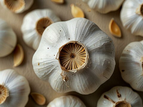 Close-up of fresh garlic bulbs
