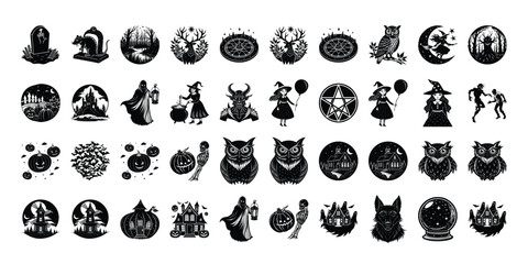  Spooky Halloween Creatures Silhouette Vector Bundle Isolated on transparent background