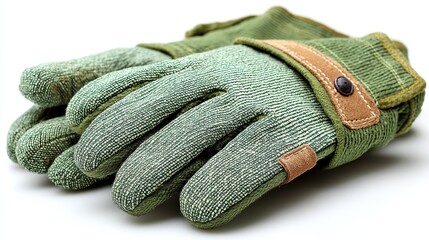 a pair of gardening gloves on a white isolated background, soft texture and practical design