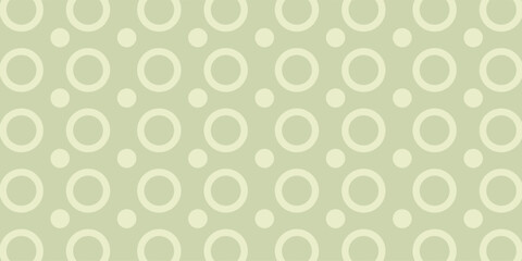 Seamless retro-style geometric pattern featuring cream-colored circles and dots on a light green background. Ideal for vintage-themed designs, textiles, and wallpapers.