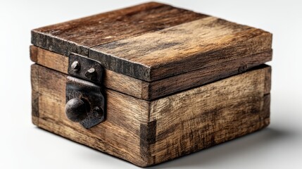 a small wooden box on a white isolated background, rustic and charming lighting