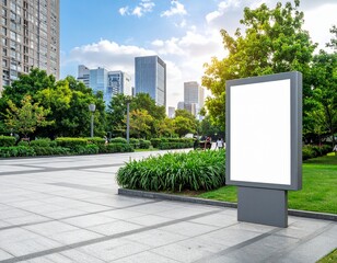 buatkan meta data dengan judul “Street-level mockup of a horizontal advertising board on a building facade, sunny weather, pedestrian area in urban setting”, dengan keyword 49 kata, pada setiap kata d