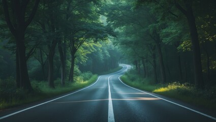 Obraz premium Trees Beside Summer Road Illustration