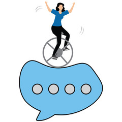 Businesswoman acrobat on message speech bubble