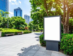 buatkan meta data dengan judul “Street-level mockup of a horizontal advertising board on a building facade, sunny weather, pedestrian area in urban setting”, dengan keyword 49 kata, pada setiap kata d
