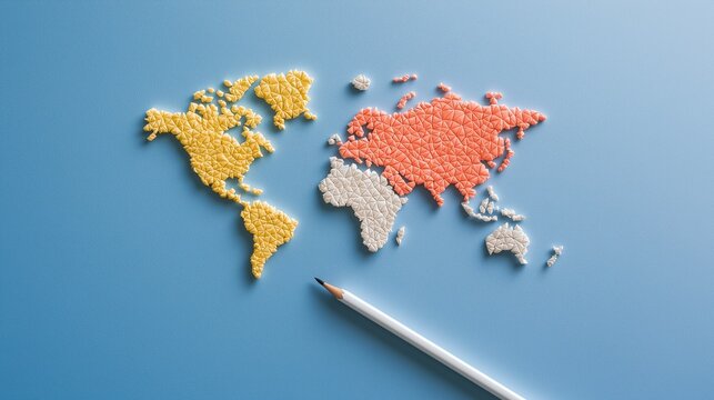 Watercolor style, world map, colorful, Asia-centered map. World map in watercolor style. Earth globe in watercolor style. Colorful world map consisting of triangles. Rainbow watercolor splatter world