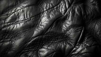 Obraz premium Authentic leather surface close-up showing wrinkles and cracks, stylish background with space for text