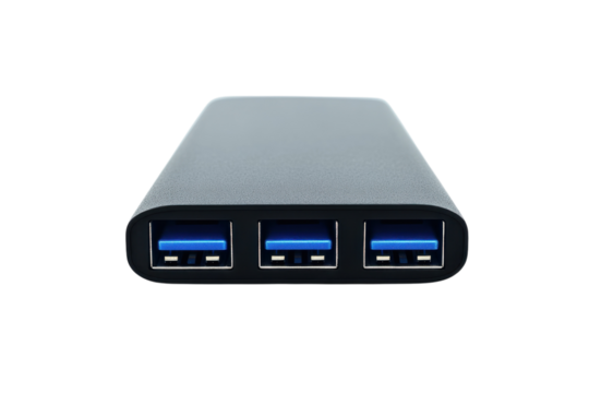 Sleek black 3 port USB hub perfect for charging and data transfer showcasing blue USB ports against