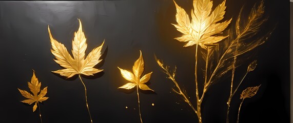 Mixed media artworks blending spray paint charcoal sketches and shimmering gold leaf on canvas