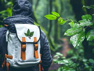 Hiking backpack in lush forest