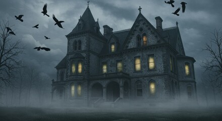 Obraz premium Eerie Haunted Mansion in Mist