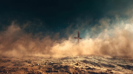 Obraz premium Cross in Dusty Ground Faith Belief Hope Spirituality